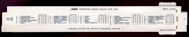 Analon slide rule - back