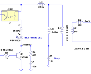 schematic Forward converter switch, transformer, and snubber