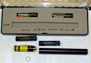 Laser pointer battery orientation: positive DOWN