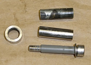 Old brass shaft, new stainless steel shaft, 5 mm bolt with heatshrink
