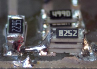 Three sets of stacked chip resistors