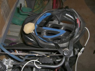 Helmet hanging on Tour Easy seat