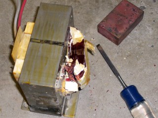 cimg1949 - Chopping out the secondary winding Chopping out the secondary winding