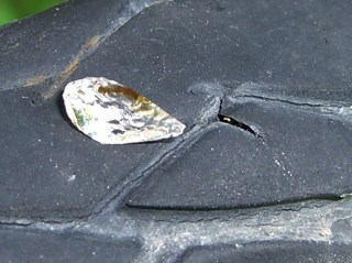 Glass fragment and puncture