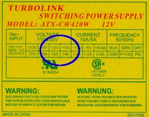 Turbolink ATX-CW420W power supply data plate Turbolink ATX-CW420W power supply data plate