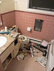 Bathroom tool midden heap