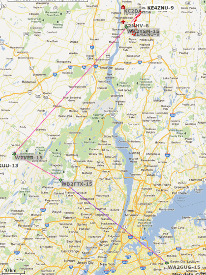 KE4ZNU-9 APRS to WA2GUG-15 - Long Island - 2012-02-01