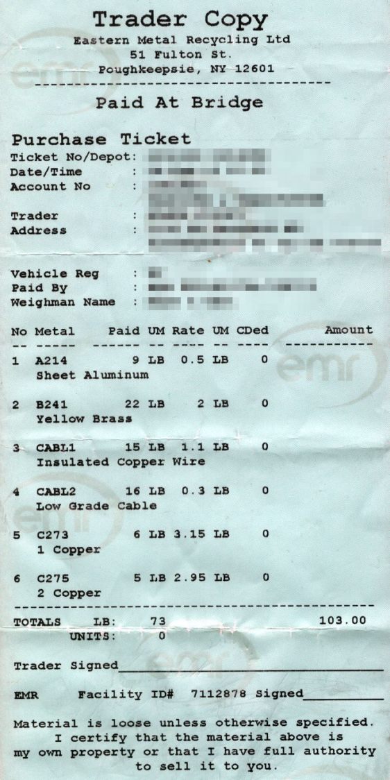 Scrap Metal Receipt - 2013-02