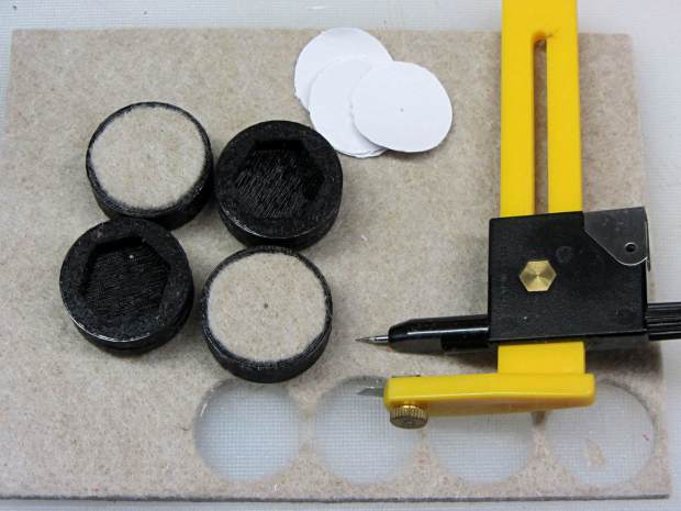 Plant Shelf Foot - cutting felt plugs