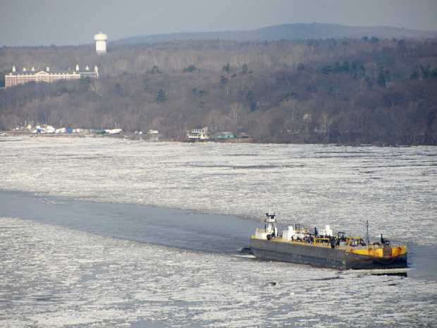 Hudson River - barge and ice
