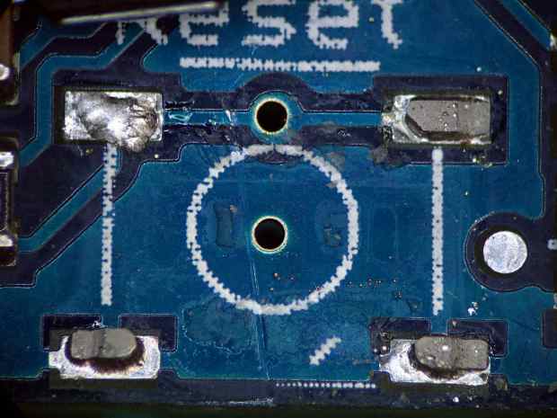 Arduino Pro Mini Knockoff - cold solder joint - detail