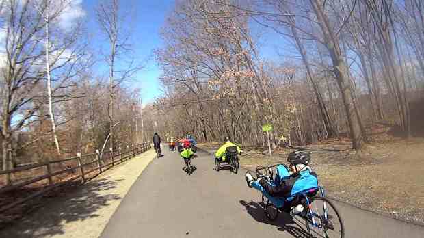 Recumbent Riders - Leaving Hopewell Junction Depot - 2014-04-05