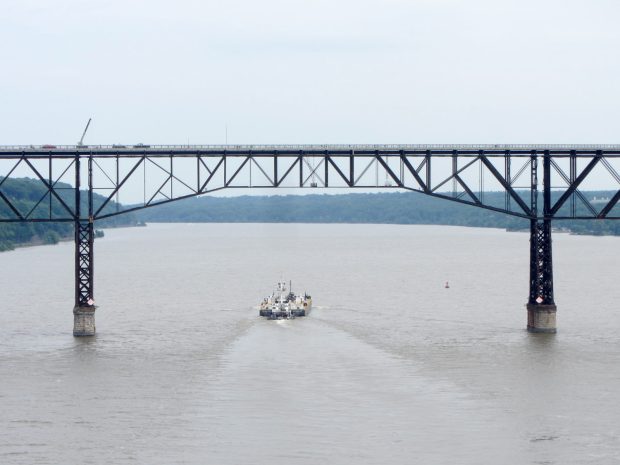 Walkway and Barge - from Mid Hudson Bridge