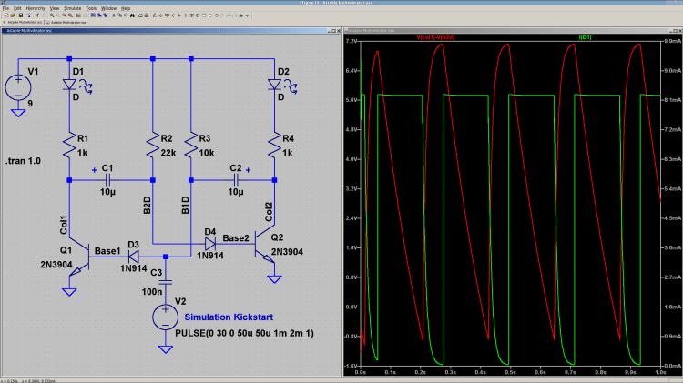Astable Multivibrator - as-built - simulation