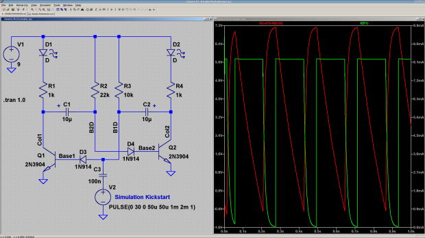 Astable Multivibrator - as-built - simulation