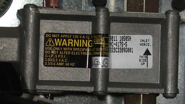 Kenmore range oven gas valve - data plate