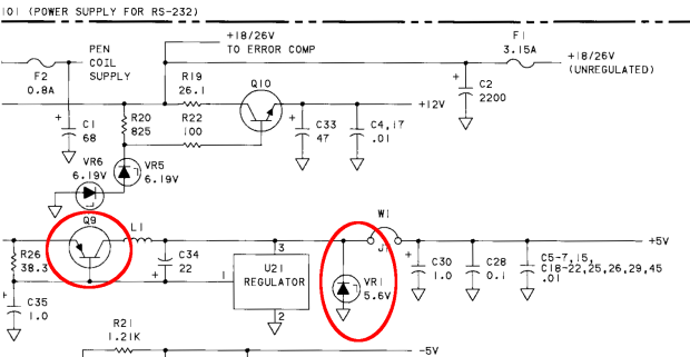 HP 7475A - LED power tap - schematic