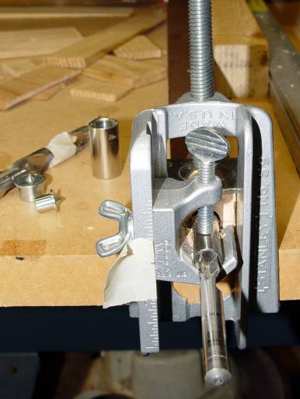 Sears Sewing Table - leg drilling setup - detail