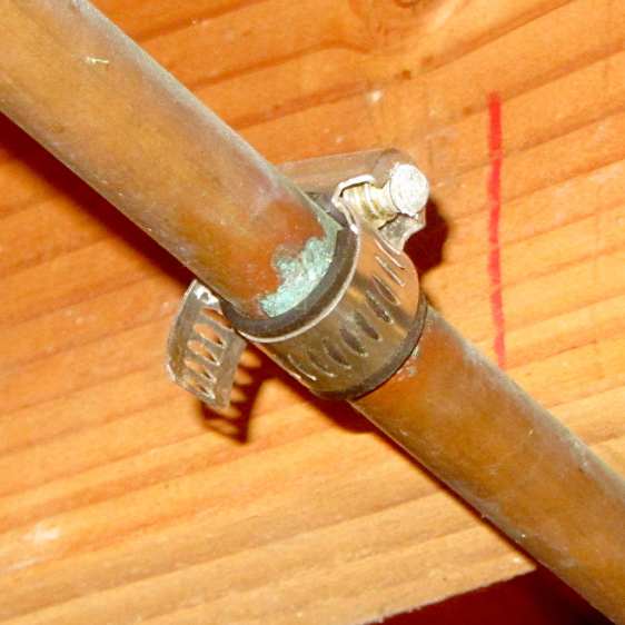 Hose clamp patch on copper pipe