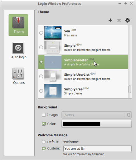 Mint Linux - Login Theme Selection