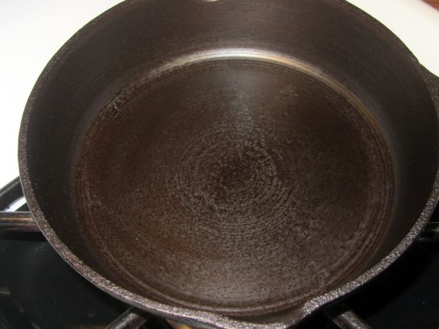 Small cast iron pan - after - top