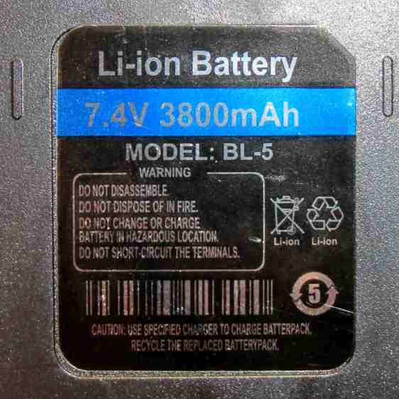 Baofeng Battery Eliminator - Li-ion Label