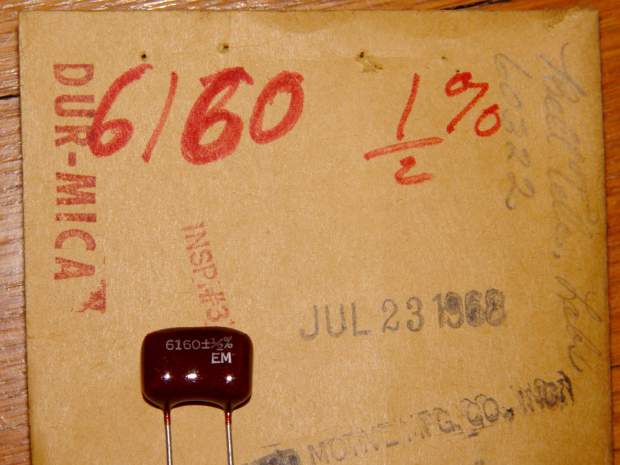 Silver-mica capacitor - 6160 pF 0.5 pct - on envelope