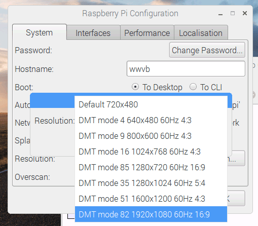 RPi display resolution configuration