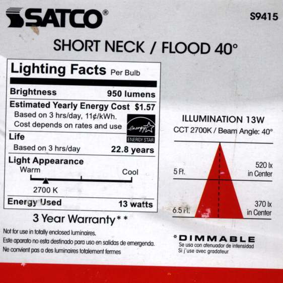 Satco S9415 PAR30 LED Bulb - specs