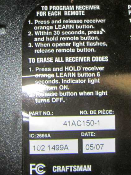 Sears Garage Door Opener - instructions