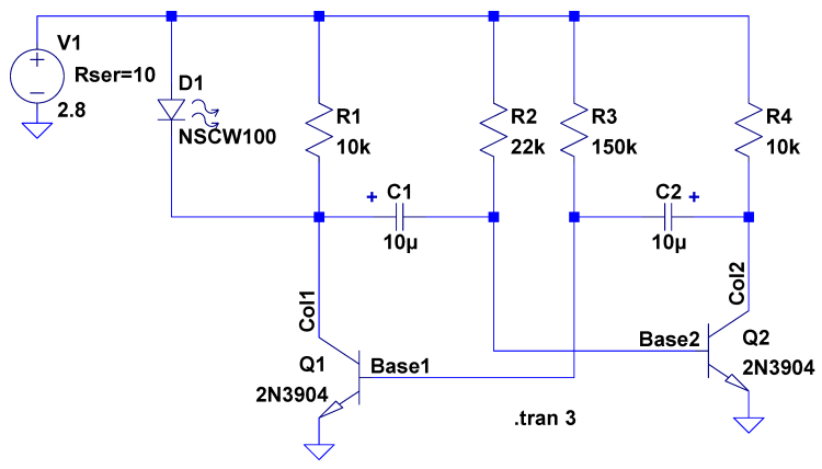 Astable Multivibrator - CR2032 - schematic