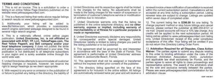 Biz Directory Scam - Terms and Conditions