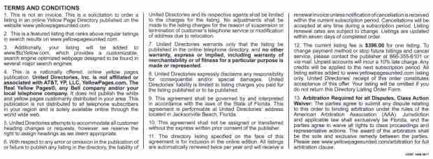 Biz Directory Scam - Terms and Conditions