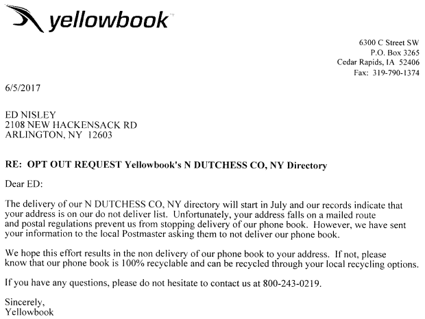 YellowBook Do-Not-Deliver Delivery