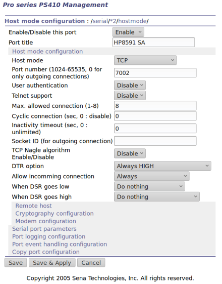 Serial Port 2 - host params