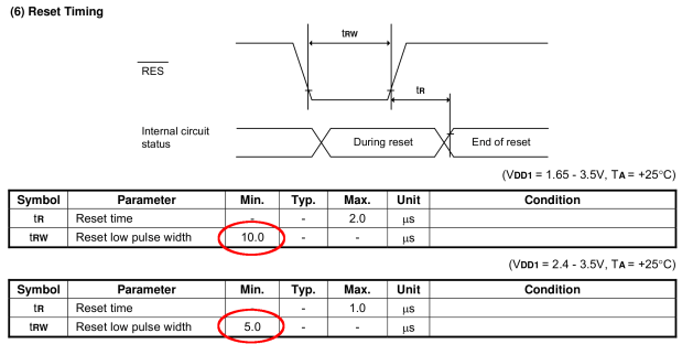 SH1106 - Reset Timing Specs