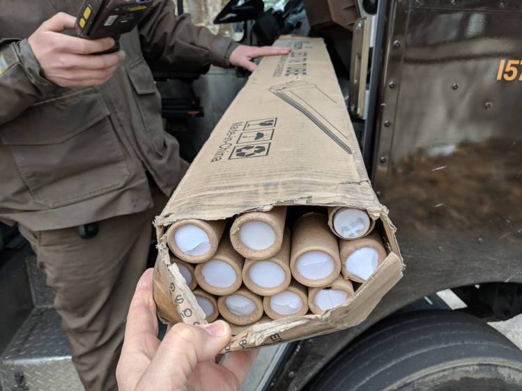 Amazon packaging - shredded LED lamp carton