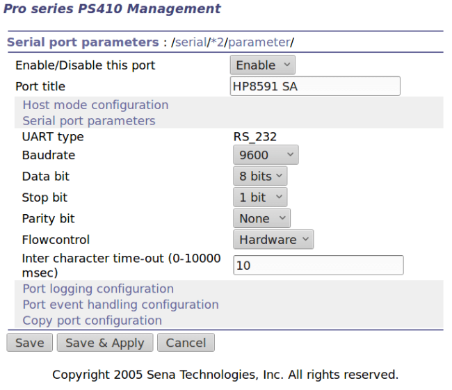 Port 2 - 8591 serial config