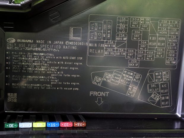 2015 Subaru Forester - engine compartment fuse ID