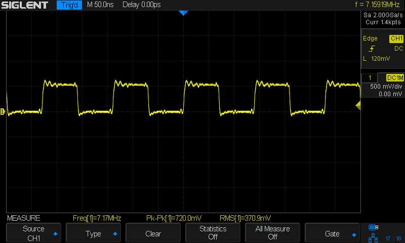QRPme 40 meter - J3 off - probe tip gnd