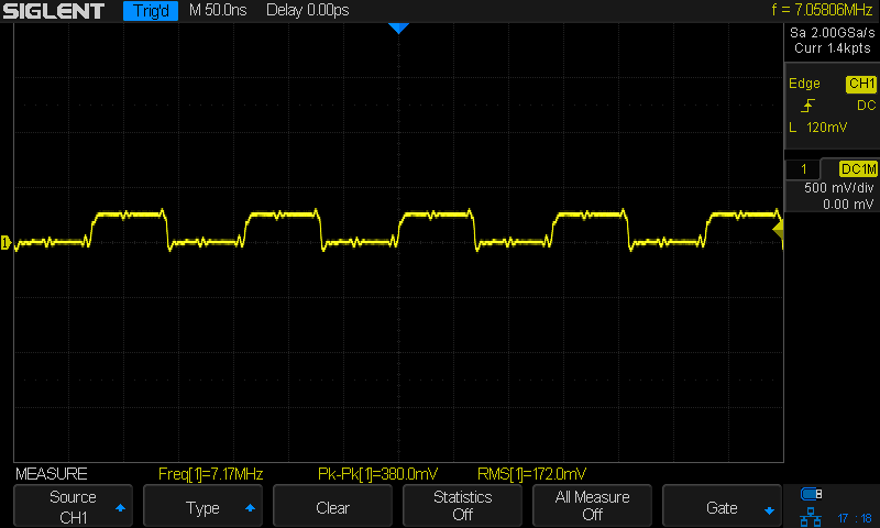 QRPme 40 meter - J3 on - probe tip gnd