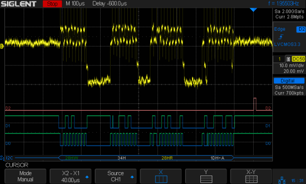 I2C 100kHz - BNO055 SCL 1 mA-div - B7 Rd error
