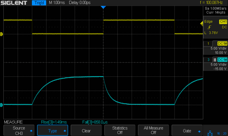 NPN - 100 Hz - 2.2k 2.2k 2x78nF - Vc Vcap - rise fall times