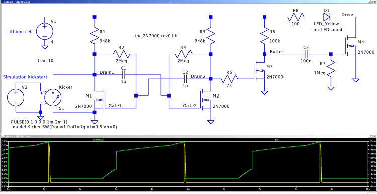 Astable - 2N7000 buffered - true model