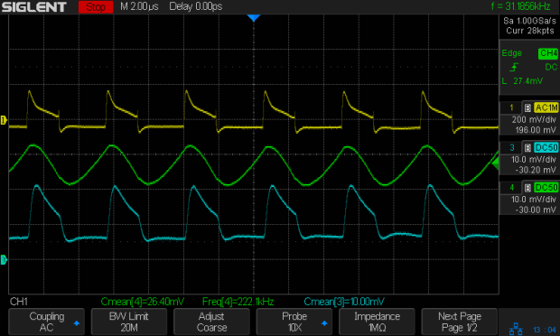 DSO150 - 18650 boost V - input output 100 mA-div