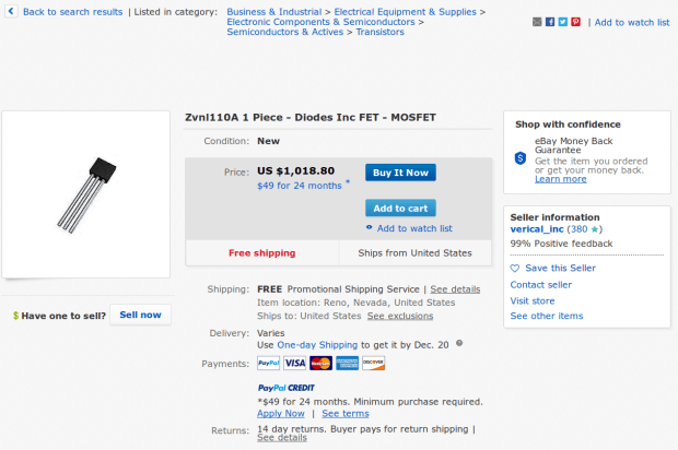 ZVNL110A MOSFET - kilobuck eBay pricing