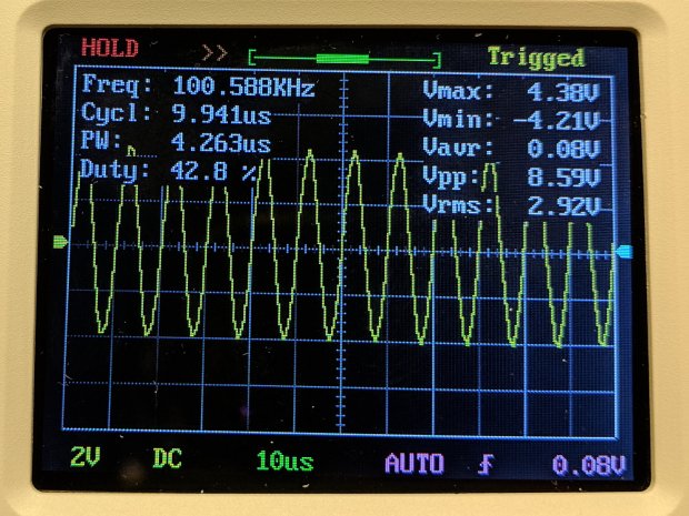 DSO150 - sine wave 100 kHz 10 us-div