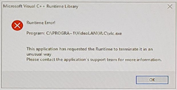 Windows Runtime Error - VLC