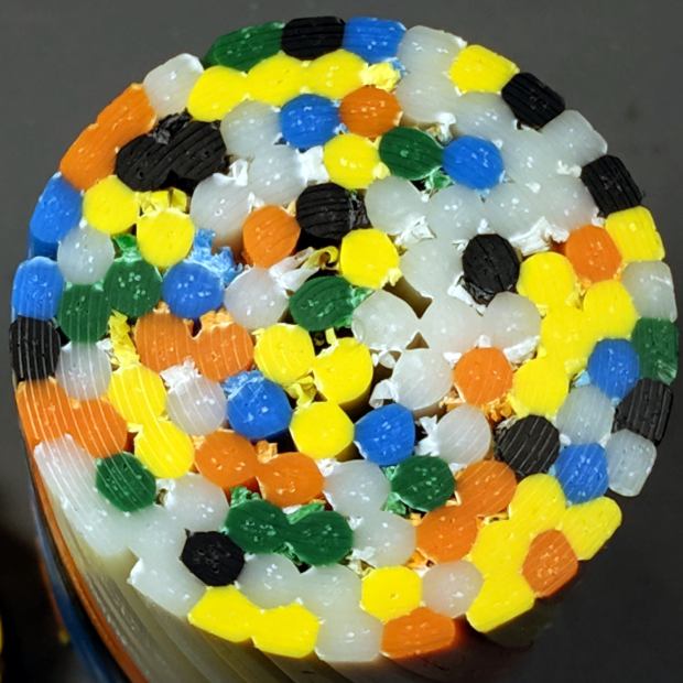 Filament Millefiori - 160C pipe - cable end detail