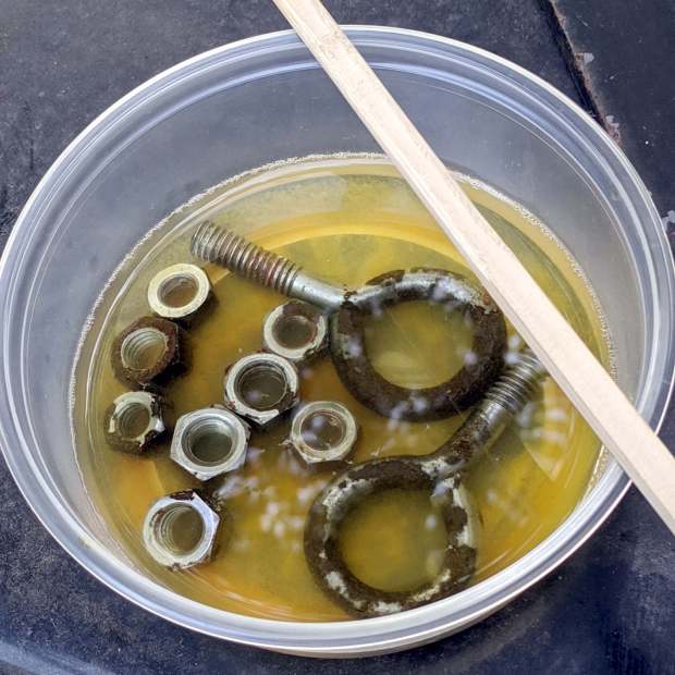 Suet Feeder Bracket Hardware - Evapo-Rust bath